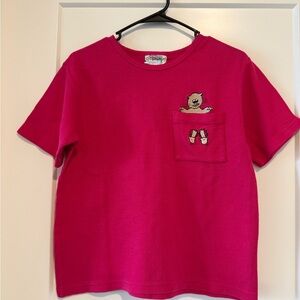Hot Pink Vintage Cat Short Sleeve Shirt with Pocket